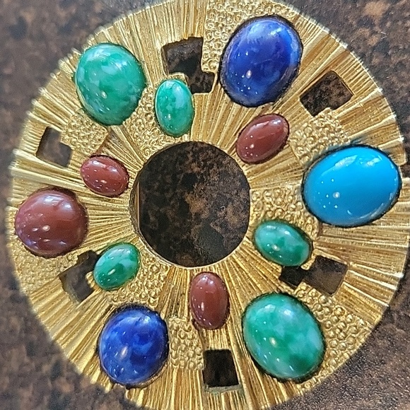 Modernist Gold Pin/pendant w/ Cabochons - Picture 2 of 6